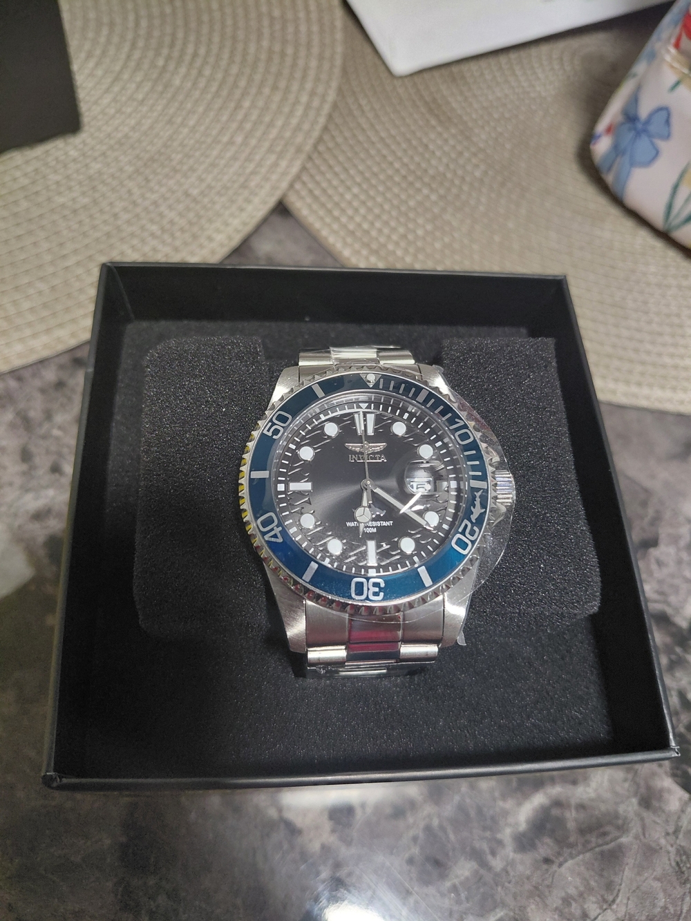 Invicta Stainless Steel Diver Watch with Blue Bezel 43mm